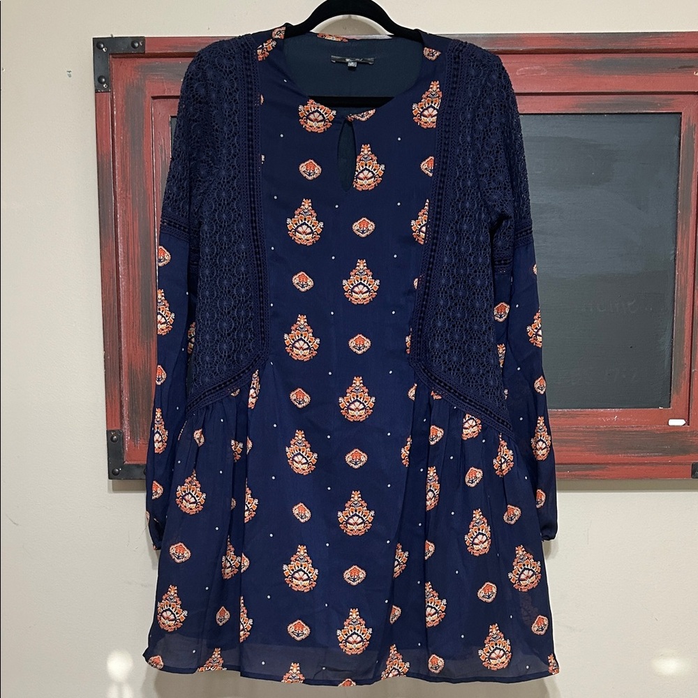 Miss Me Navy Top with Orange Floral Trim